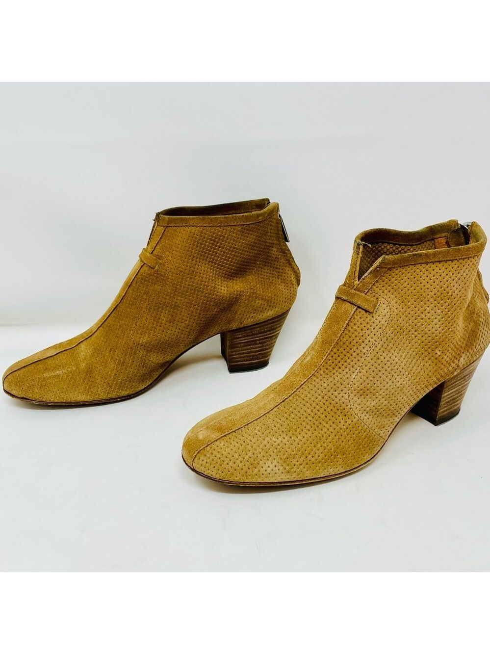 Aquatalia Tan Suede Leather Sole Ankle Booties with slip pads